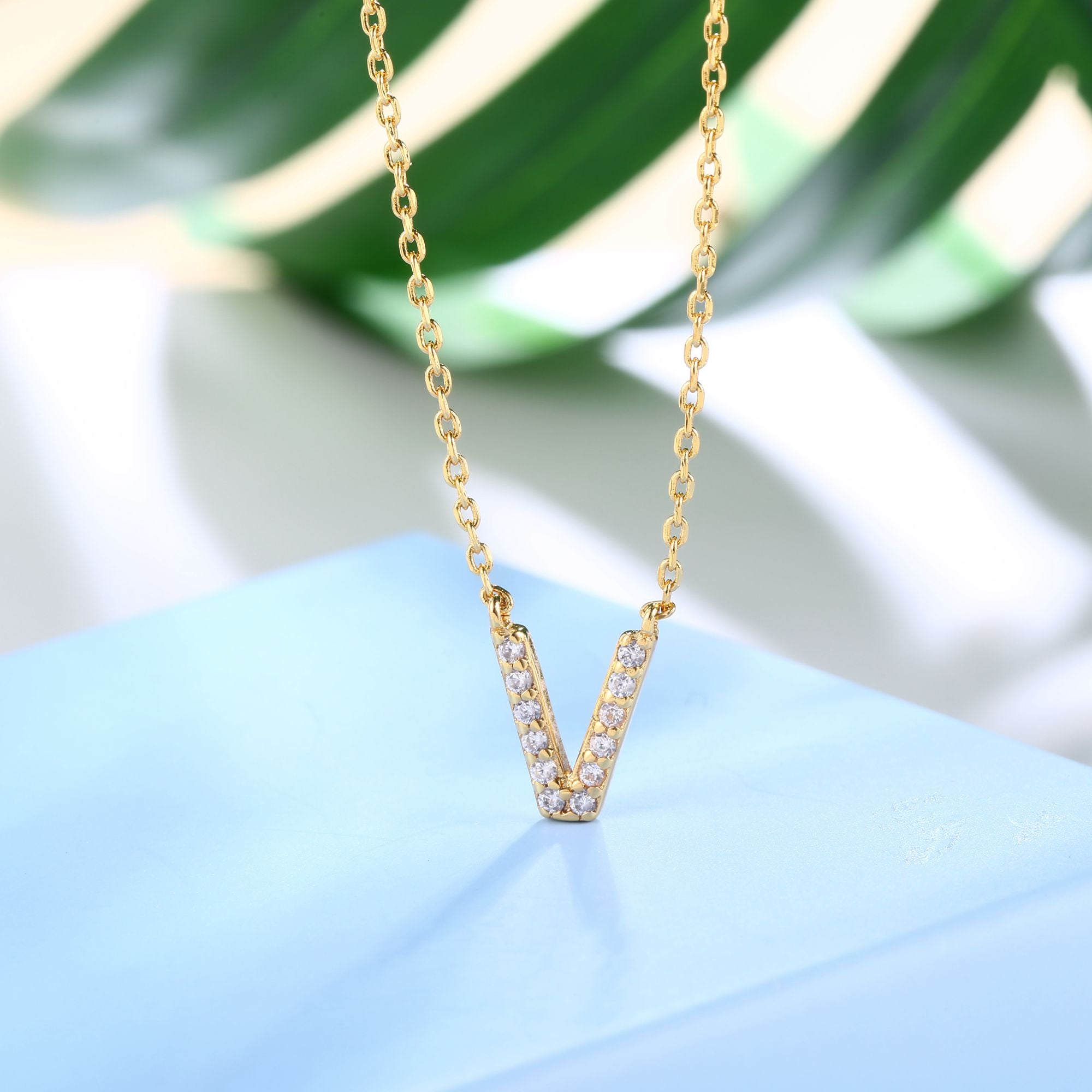 18K Gold Plated Cubic Zirconia Monogram Necklace
