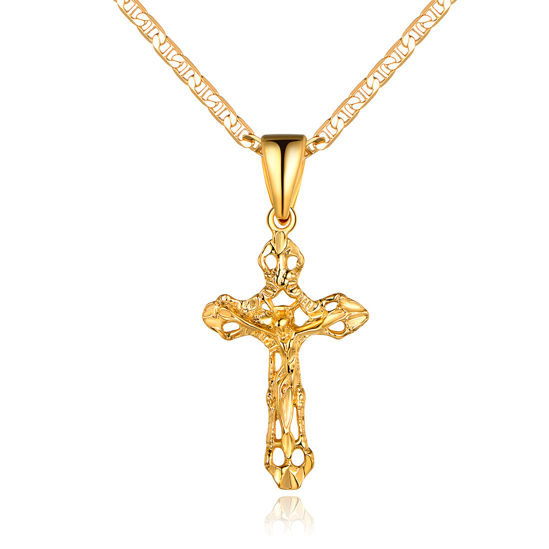 18K Gold Plated Crucified Jesus Pendant Necklace