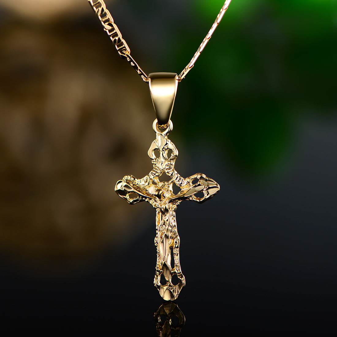 18K Gold Plated Crucified Jesus Pendant Necklace