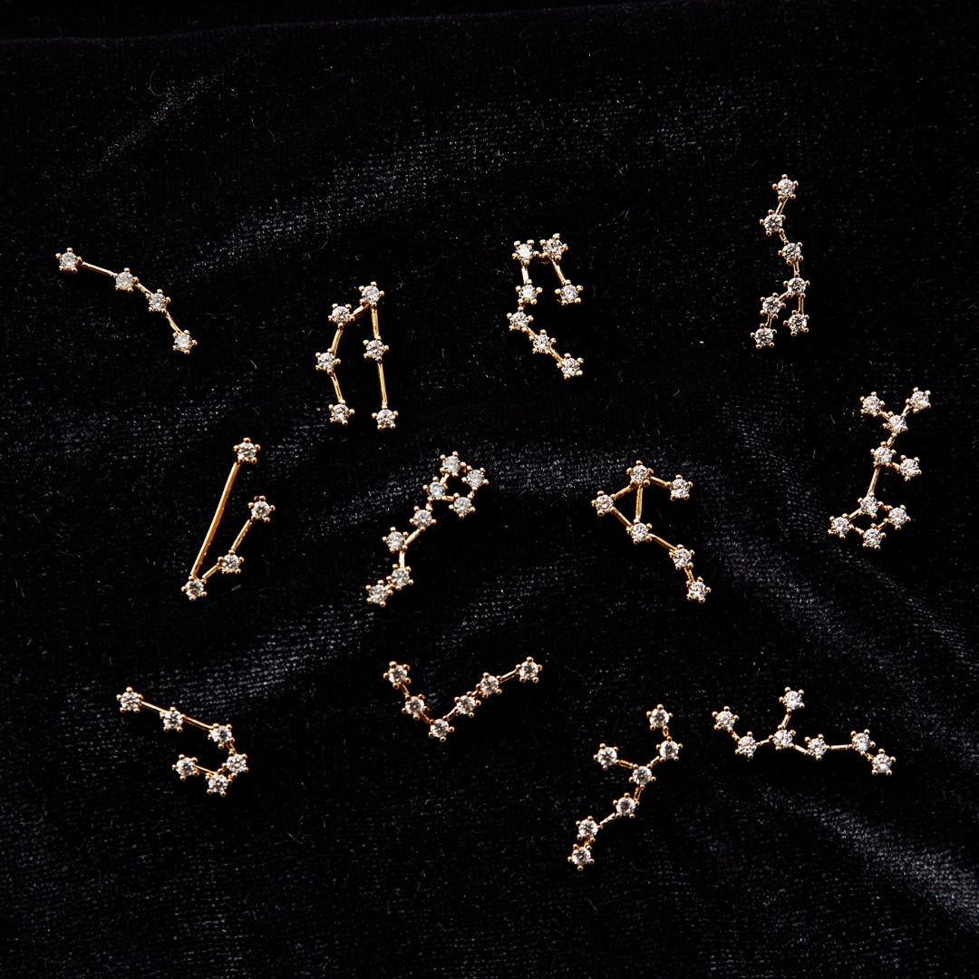 18K Gold Plated Zodiac Constellation Stud Earrings