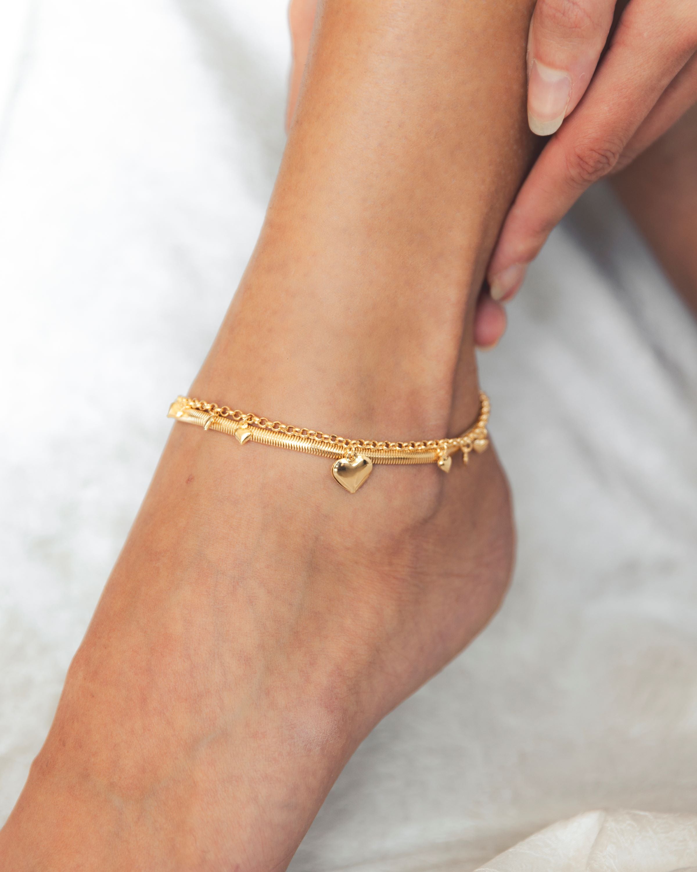 18K Gold Plated Heart Charm Anklet