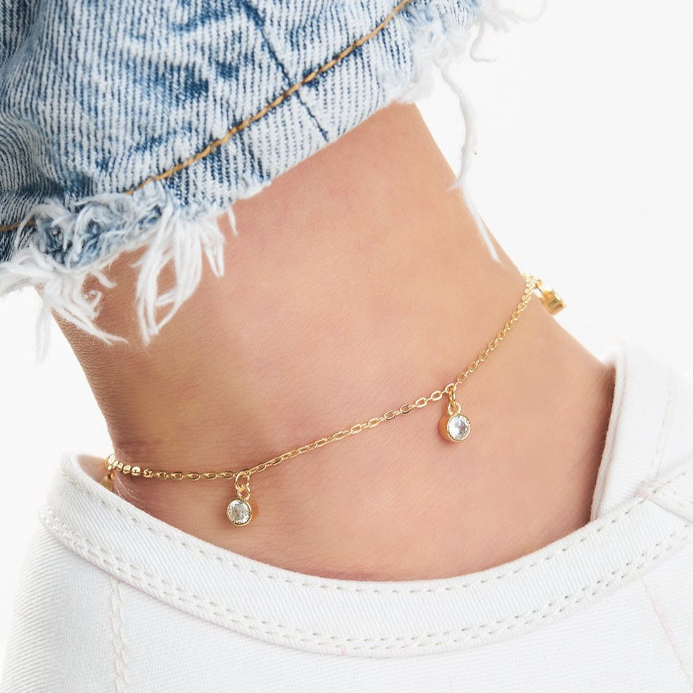 18k Gold Plated Crystal Charm Anklet