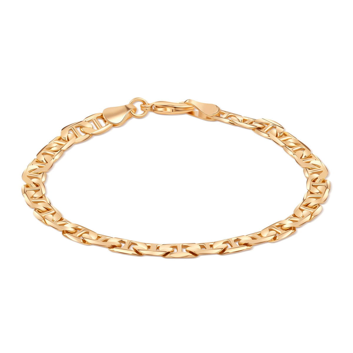 Barzel 18K Gold Plated Flat Mariner / Marina Link Gold Chain Bracelet