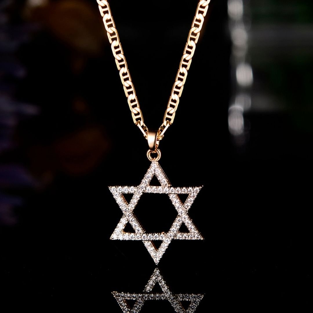 18K Gold Plated Crystal Star of David Charm Necklace