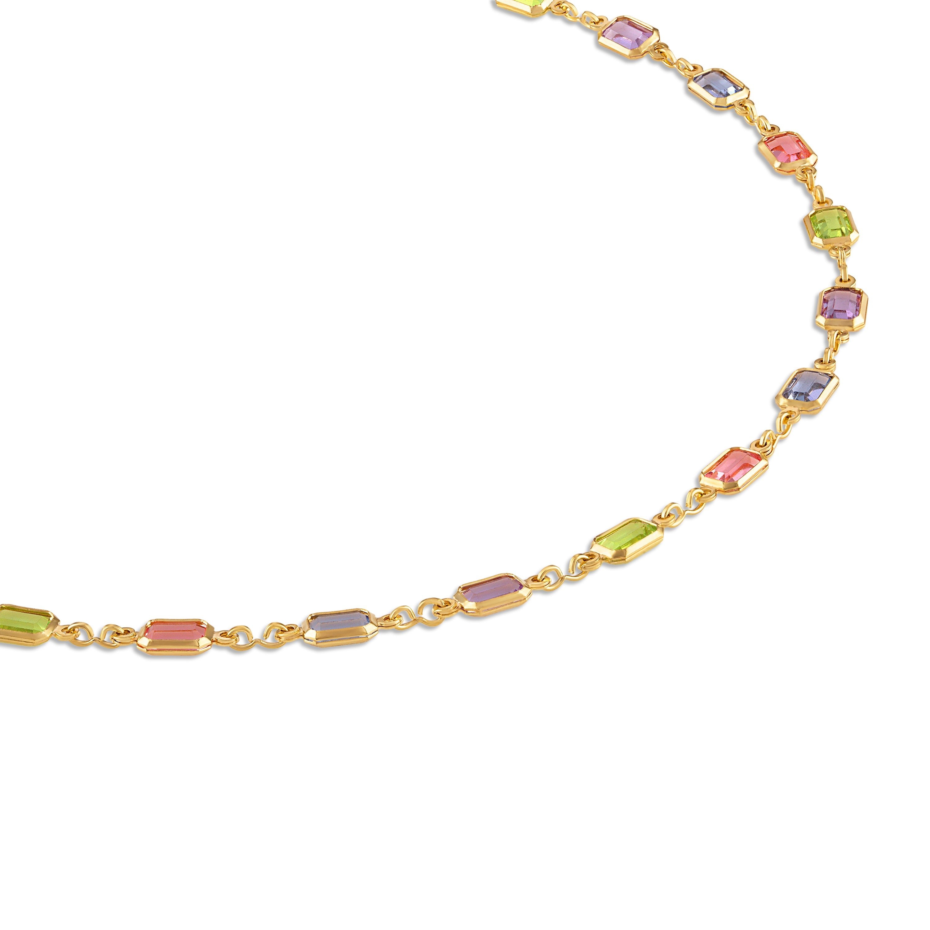 18k gold Plated Multi-Color Baguette-Cut Crystal Necklace