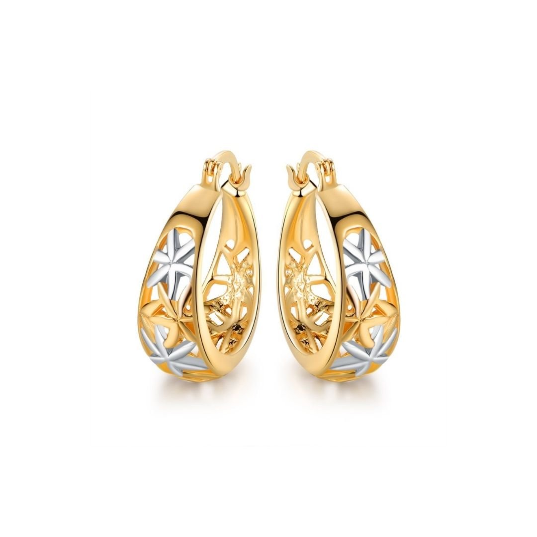 18K Gold Plated Thick Flower Hoop Earrings