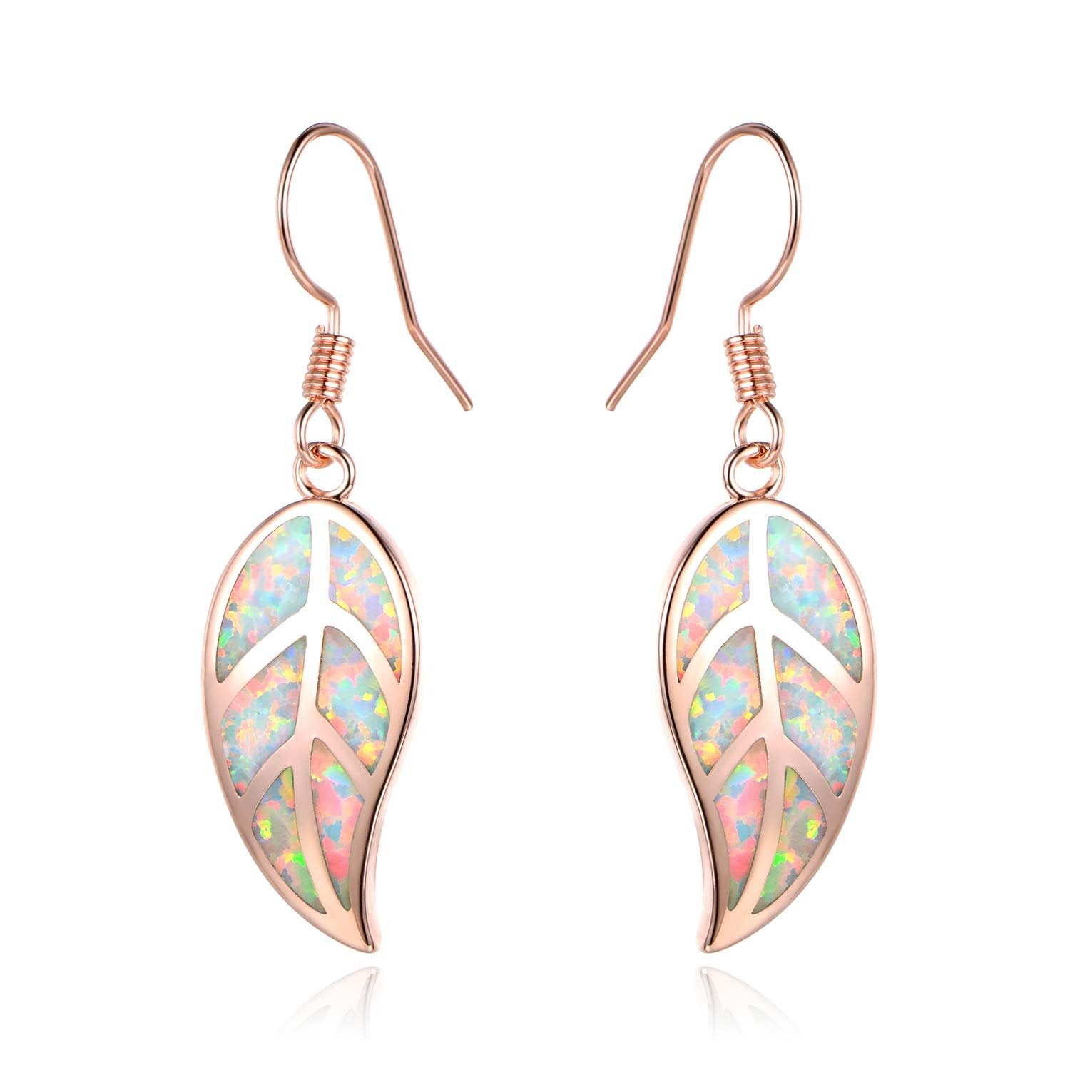 18K Rose Gold Plated Opal Leaf Dangling Earrings