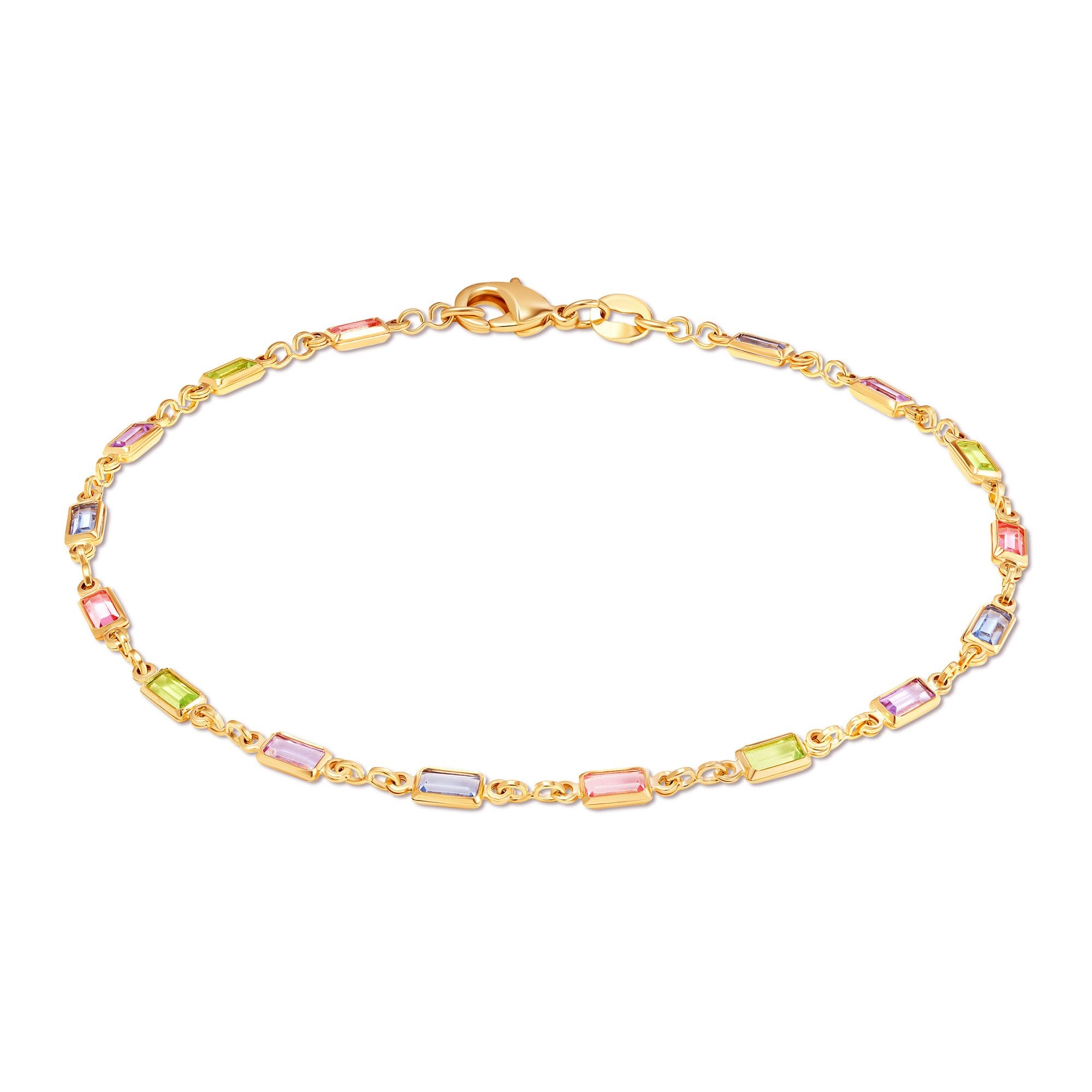 Barzel 18K Gold Plated Baguette Multi Stone Crystal Bracelet for Women