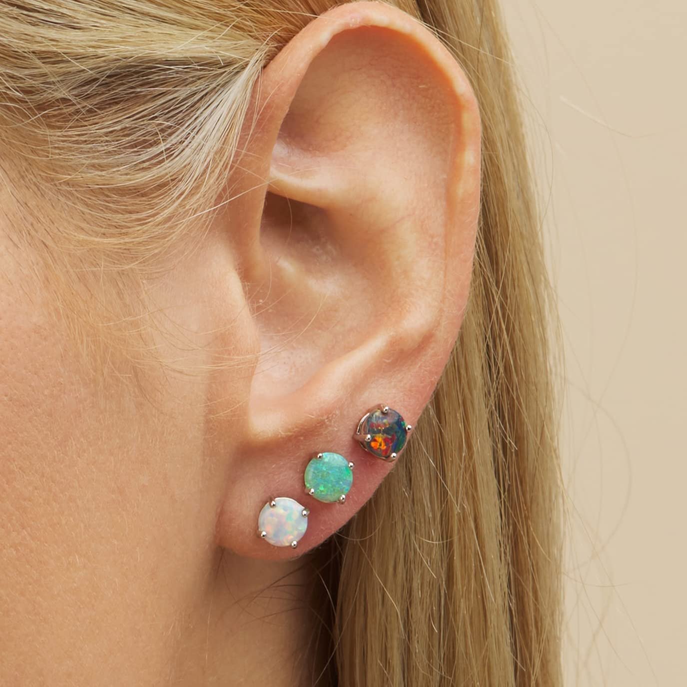 18K White Gold Plated Colorful Opal Studs - 3pc Set