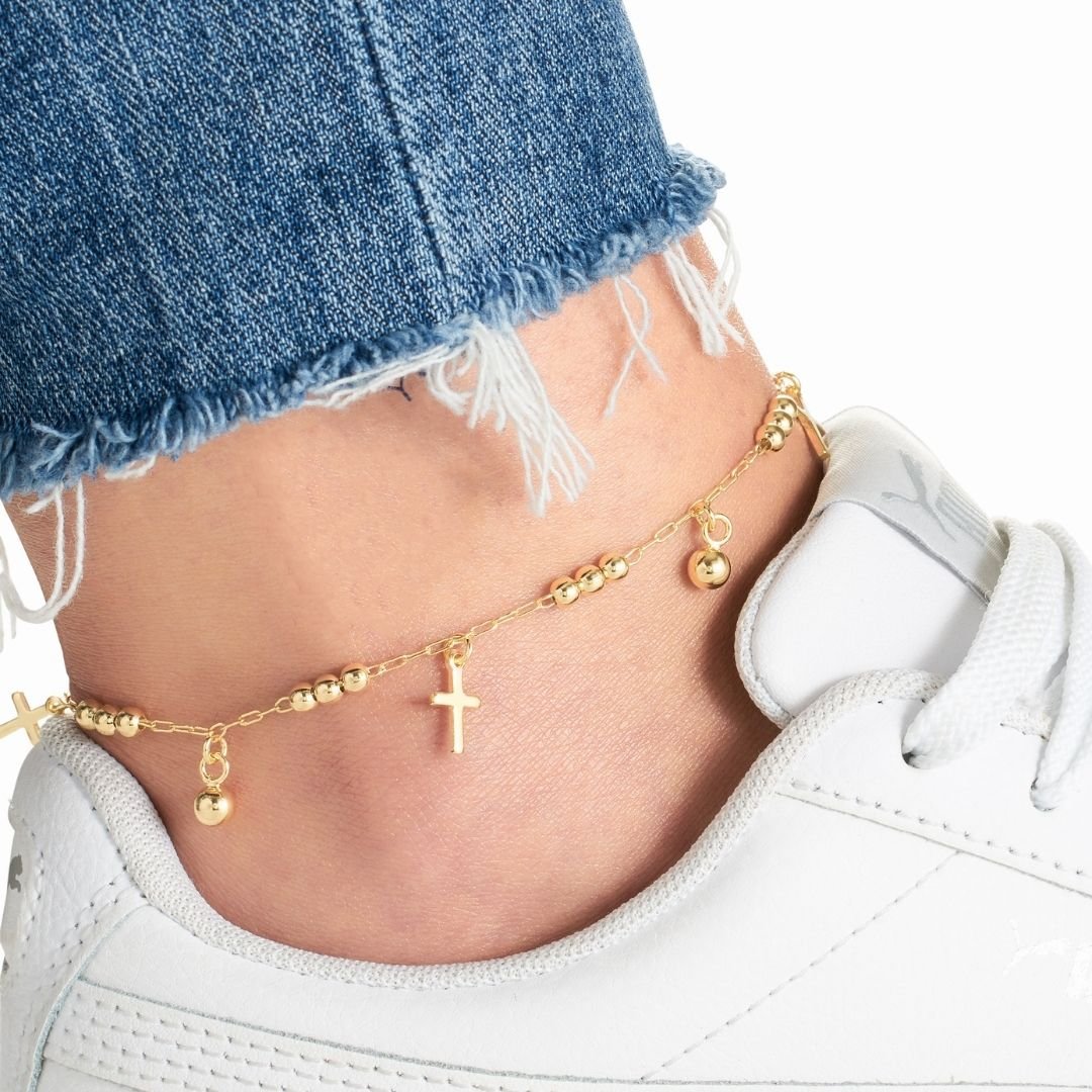 18K Gold Plated Cross Charm Anklet