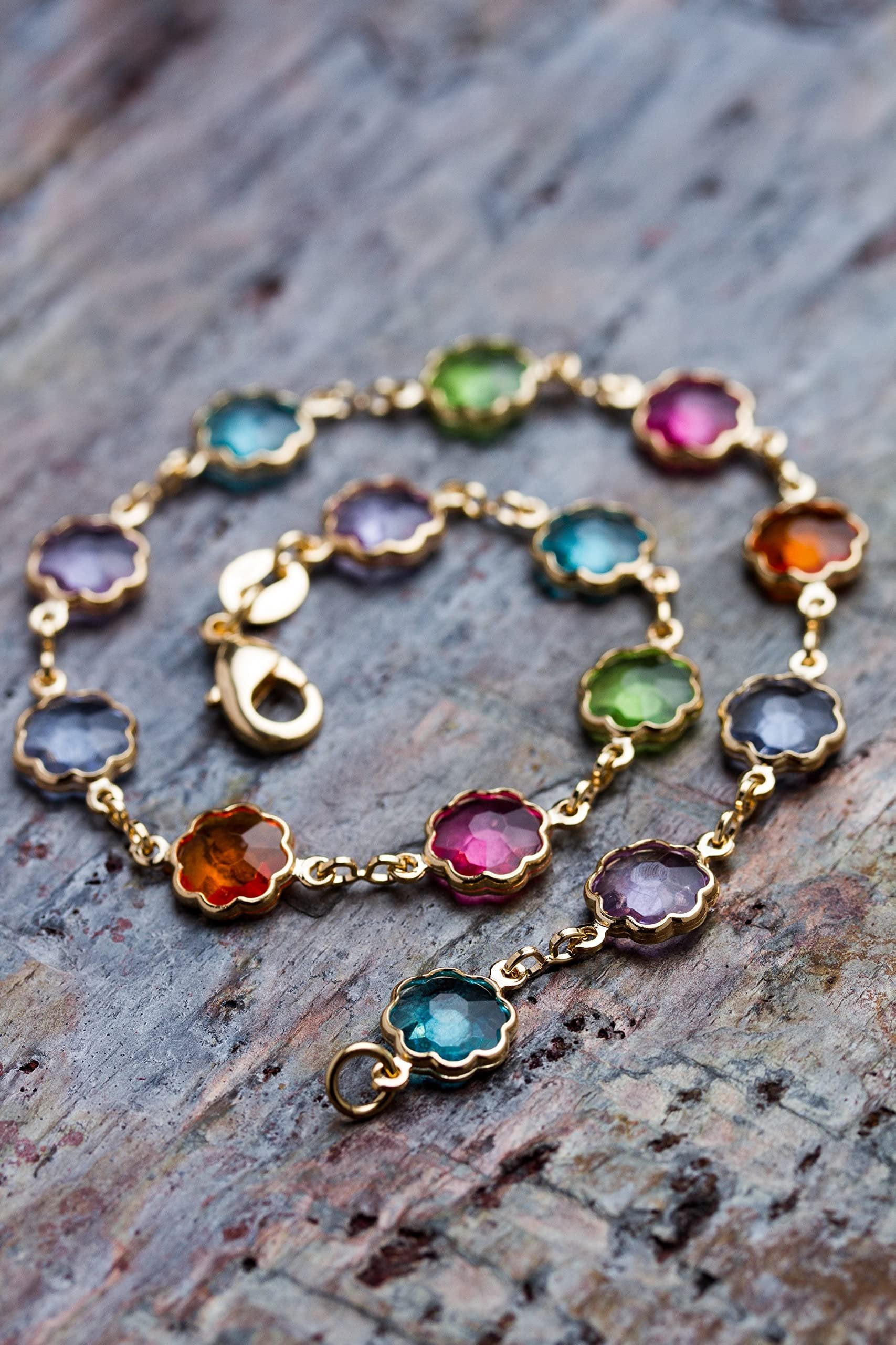 18k Gold Plated Multi Colored Clover Crystal Bracelet