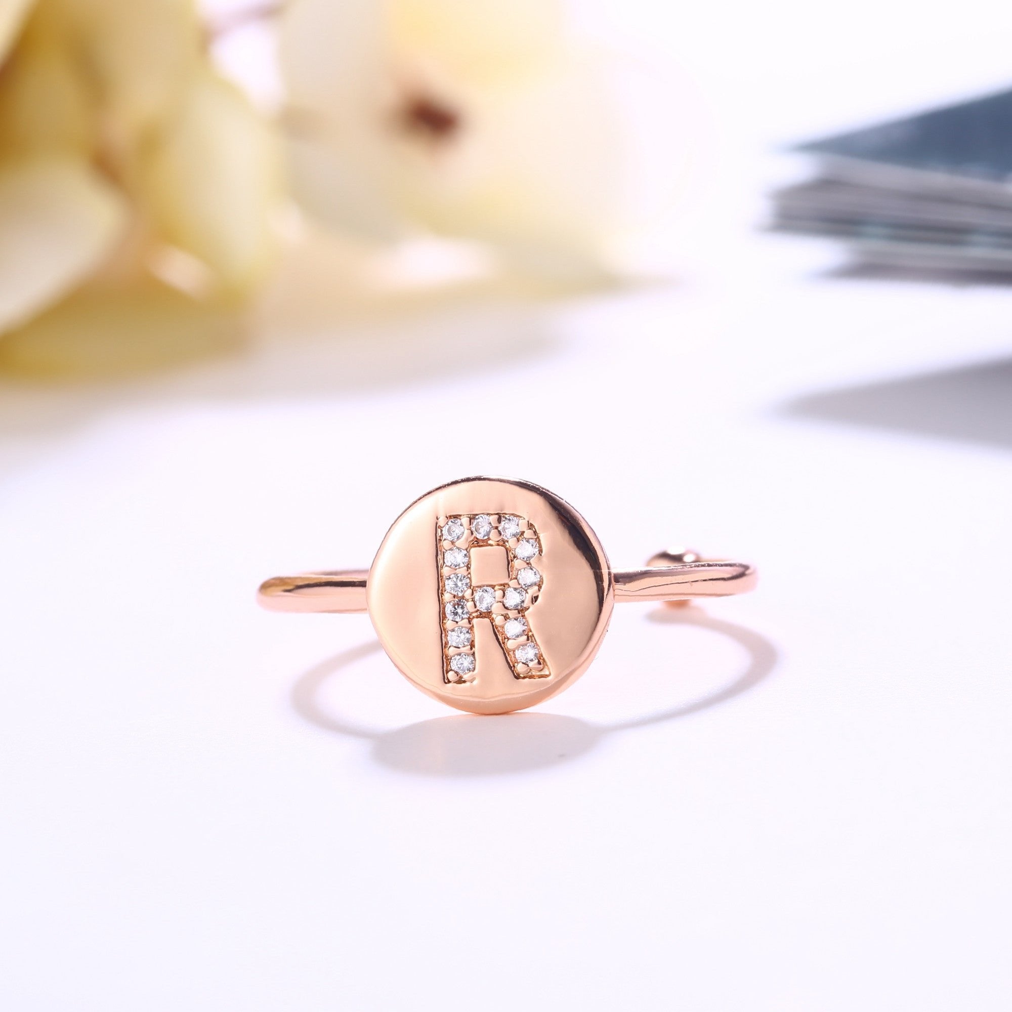 18K Rose Gold Plated Adjustable Monogram Ring