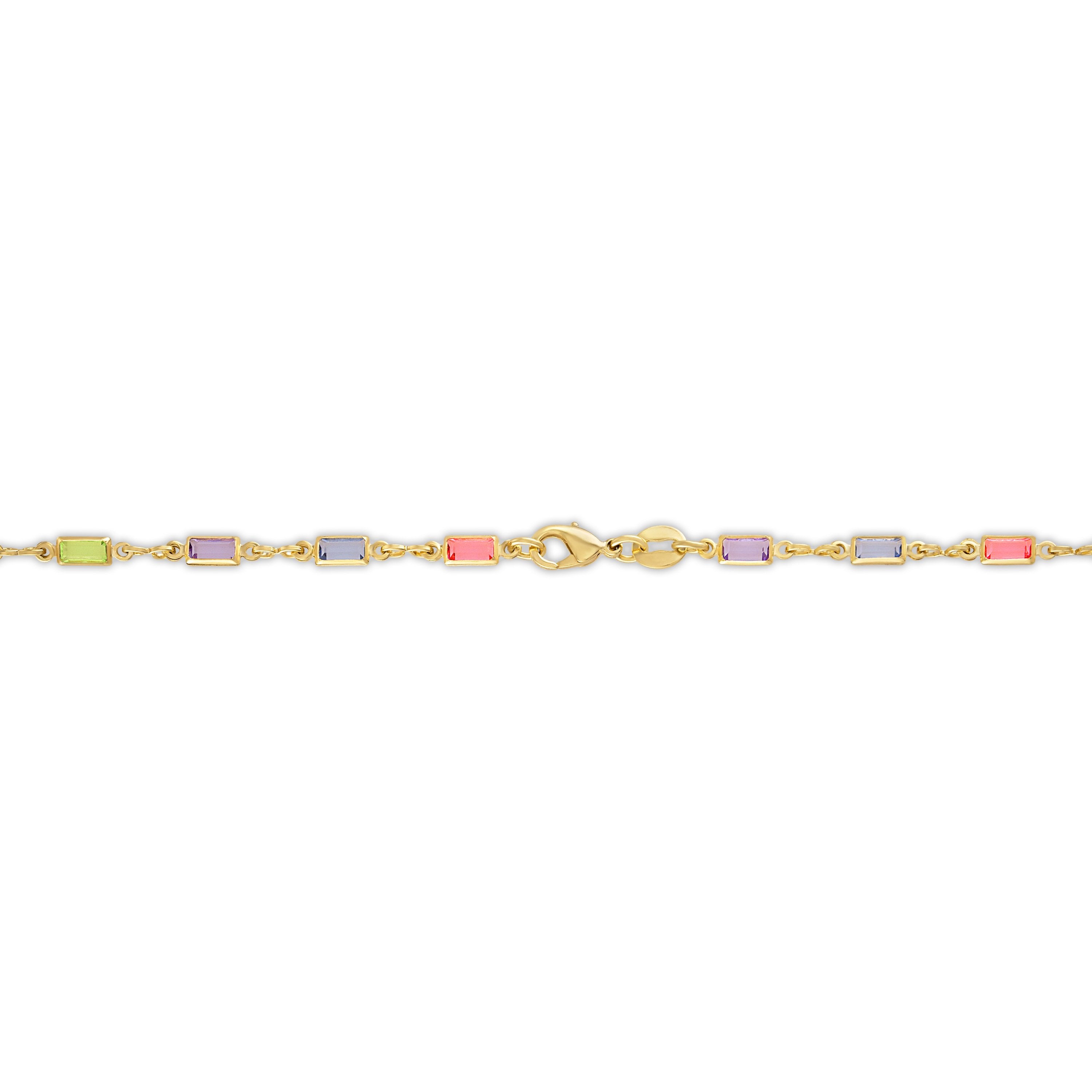 Barzel 18K Gold Plated Multi Stone Crystal Baguette Necklace for Women - Made In Brazil