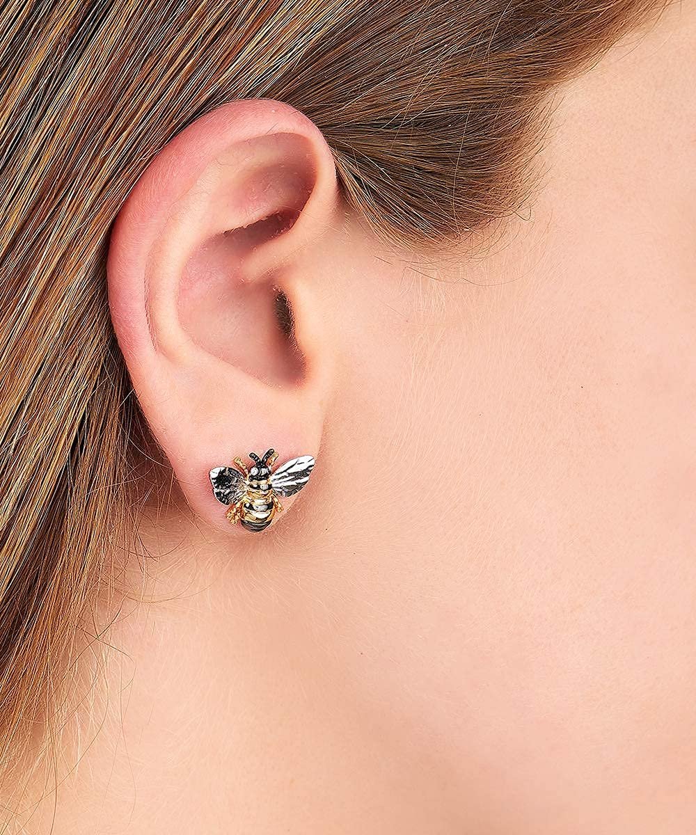 18K Gold Plated Shimmering Bumble Bee Earrings