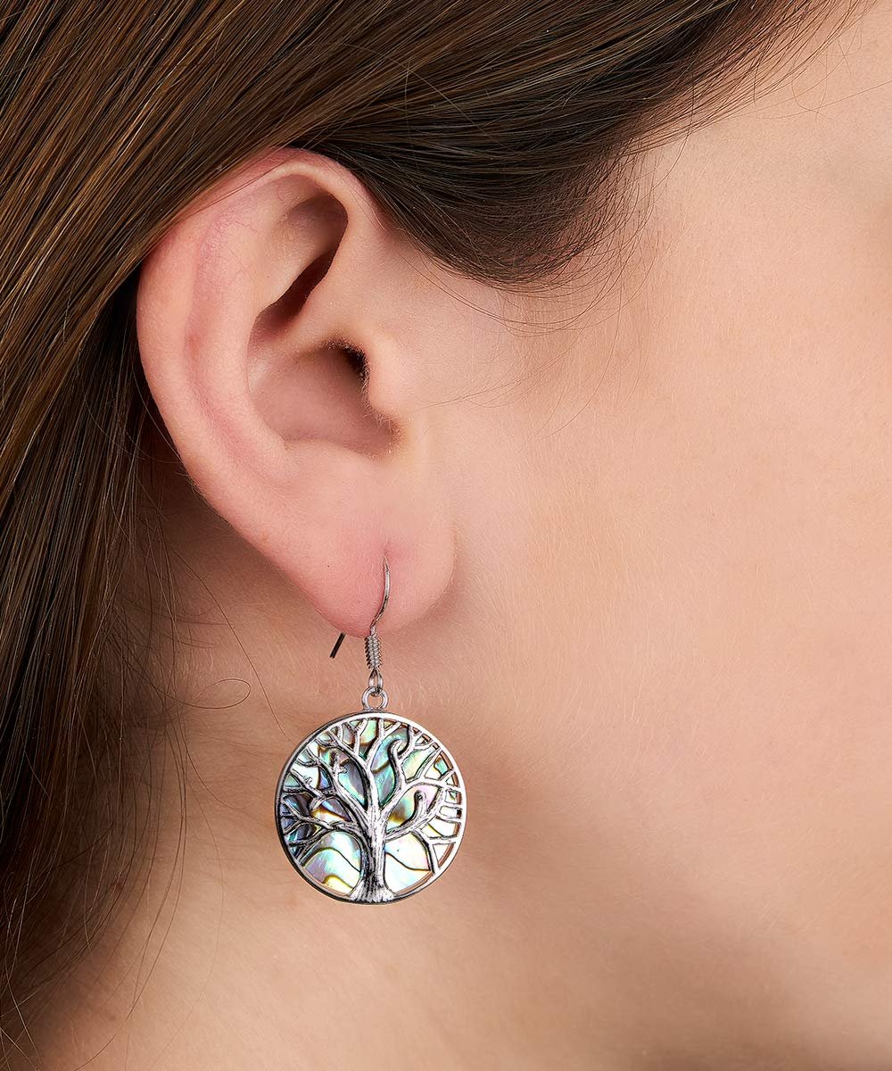 Midnight Abalone Tree of Life Drop Earrings