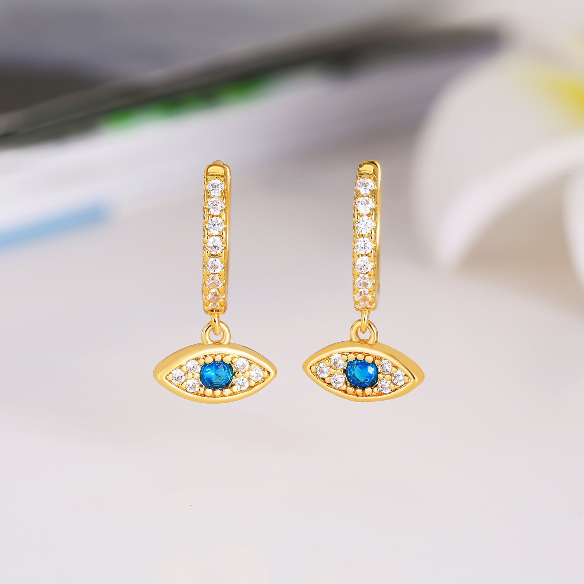 18K Gold Plated Evil Eye Crystal Huggie Earrings