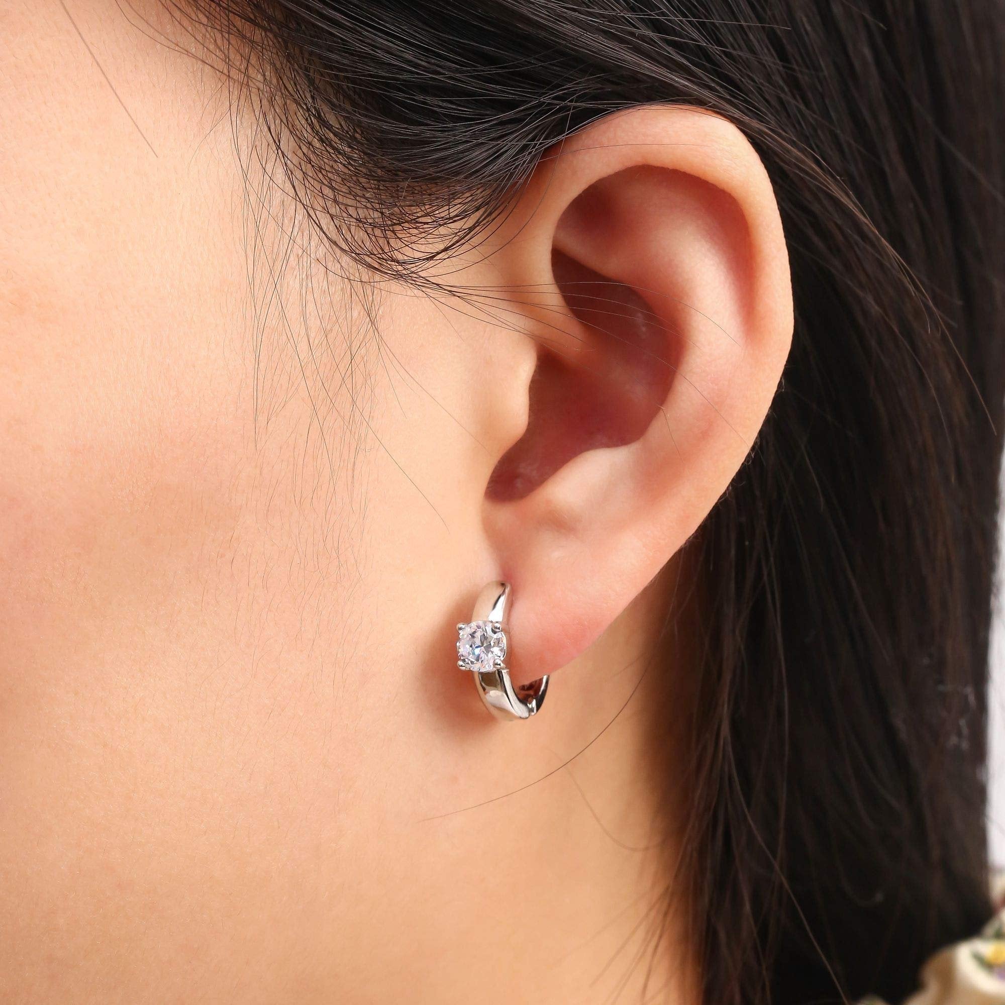 18K White Gold Plated Single Stone Huggie Earring