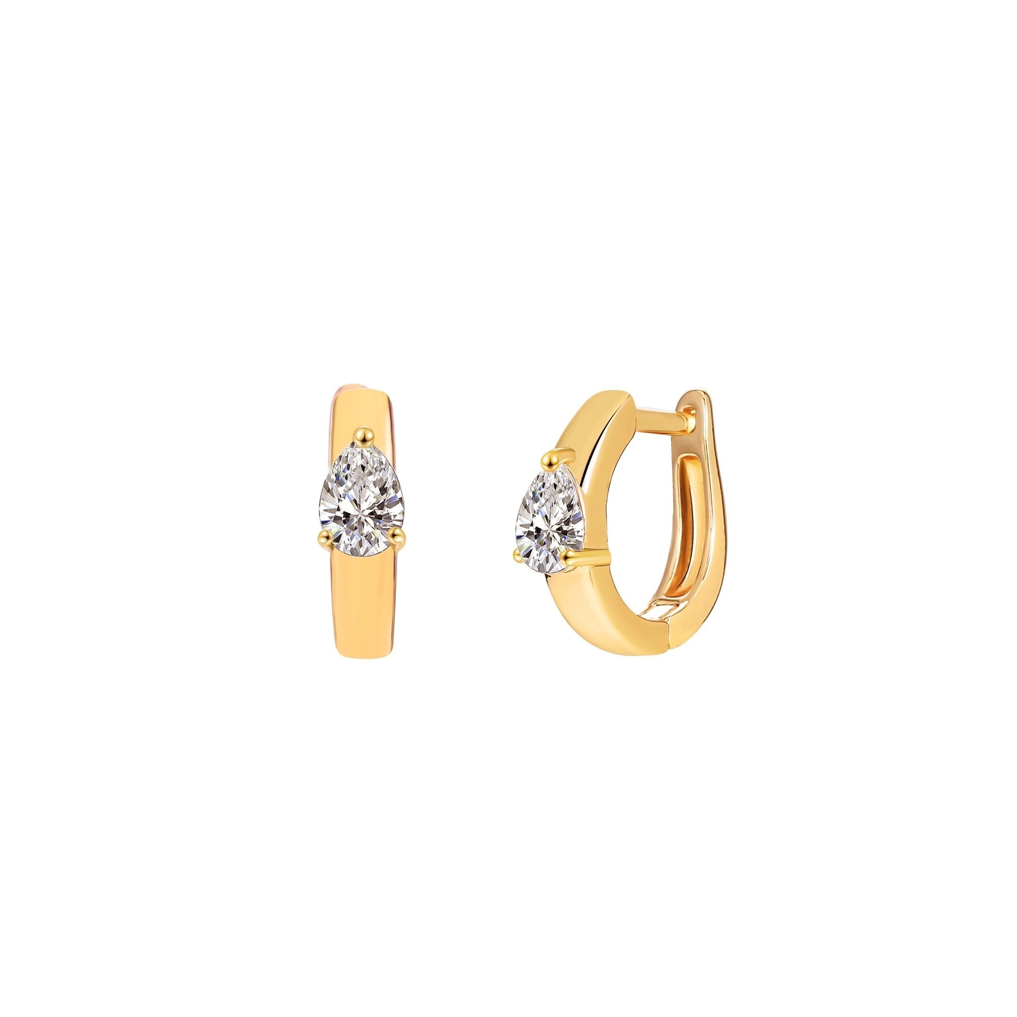 18K Gold Plated Teardrop Cut Crystal Huggie Earrings