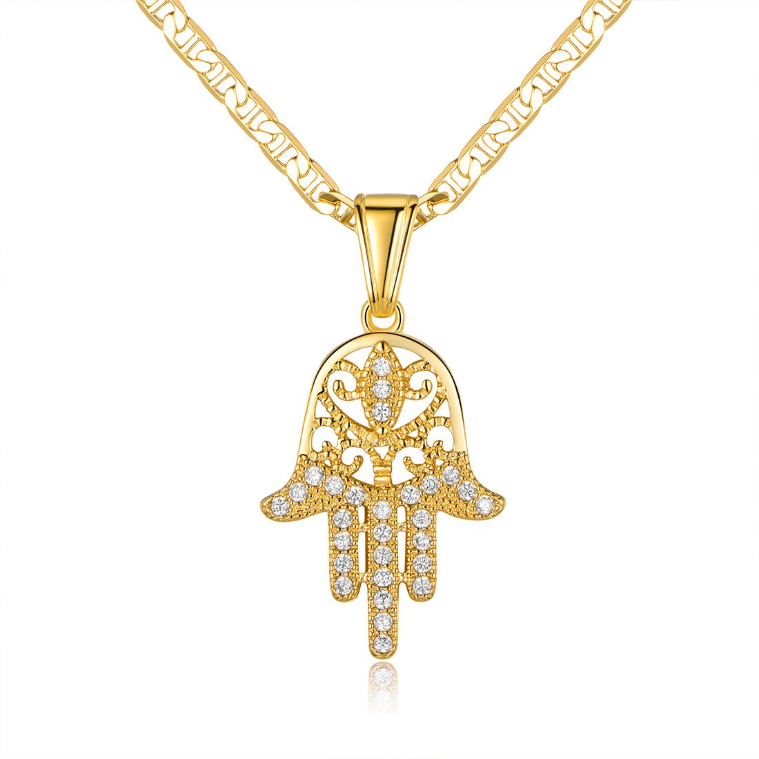 18K Gold Plated Crystal Hamsa Charm Necklace