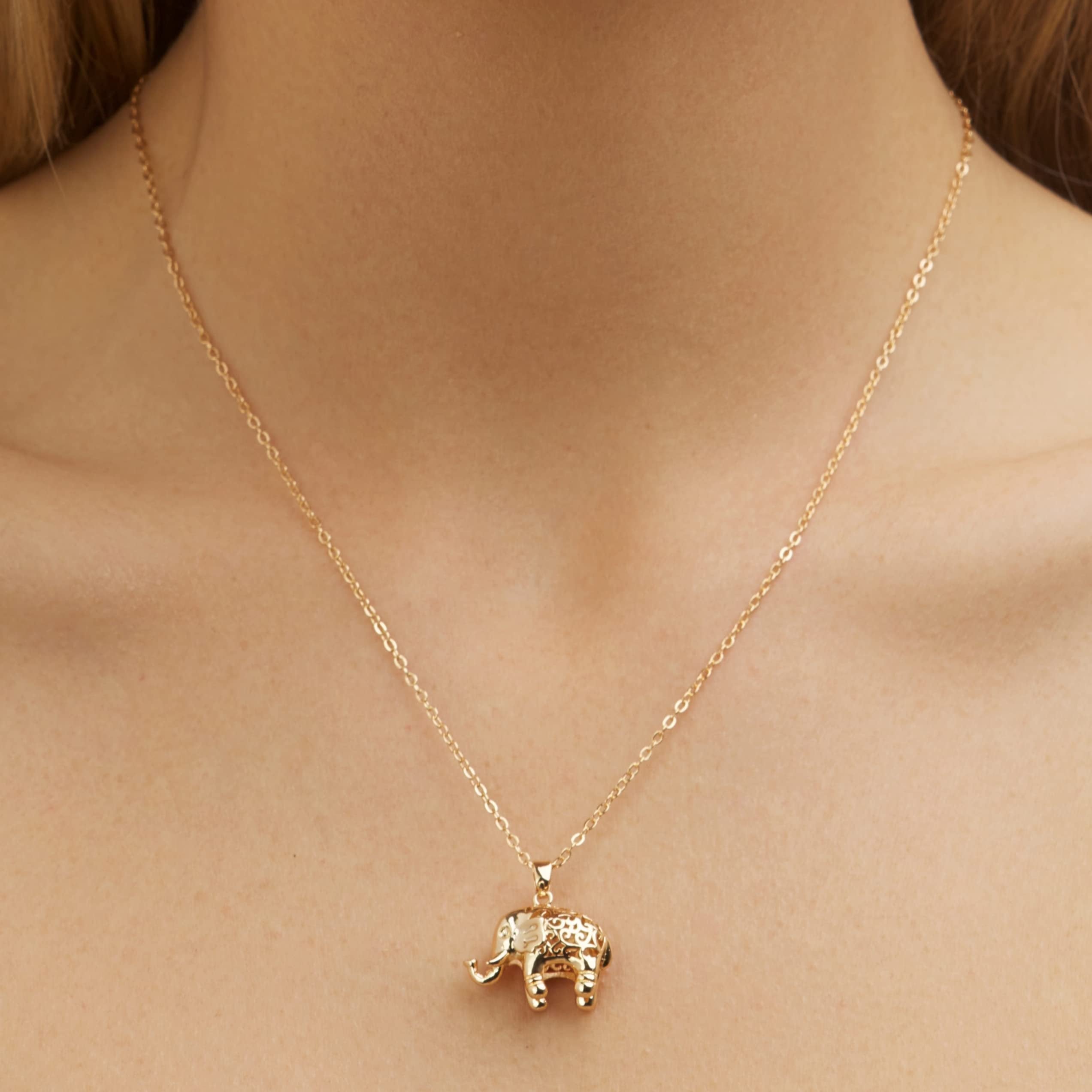 18K Gold Plated Good Luck Elephant Necklace and Earring Set