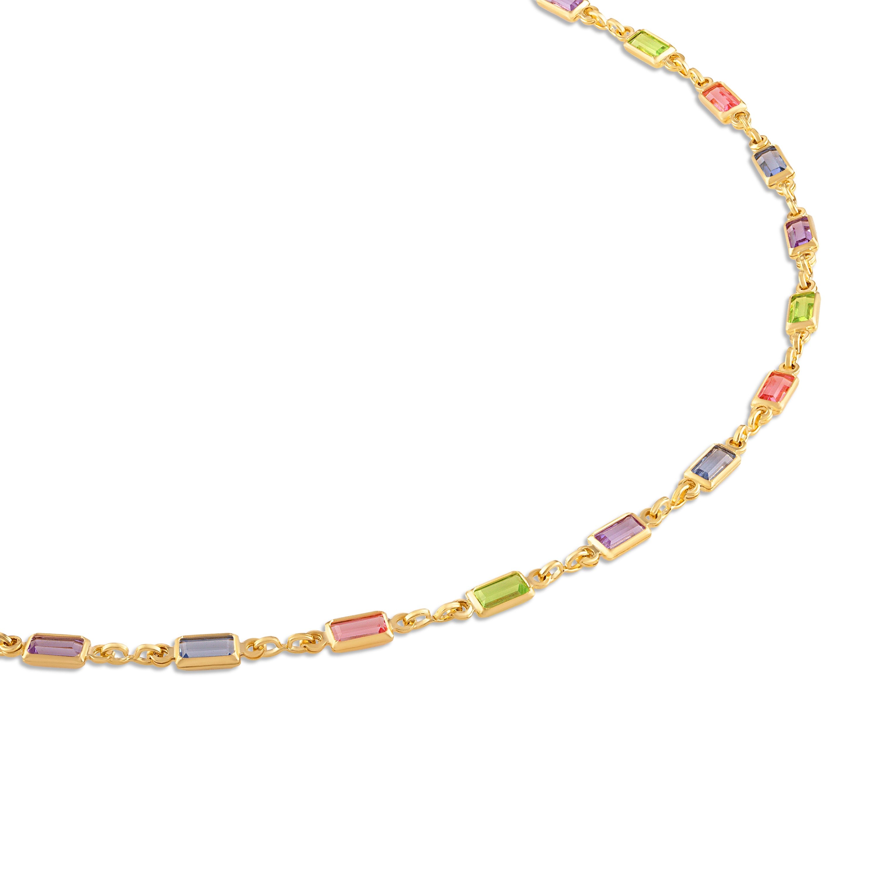 Barzel 18K Gold Plated Multi Stone Crystal Baguette Necklace for Women - Made In Brazil