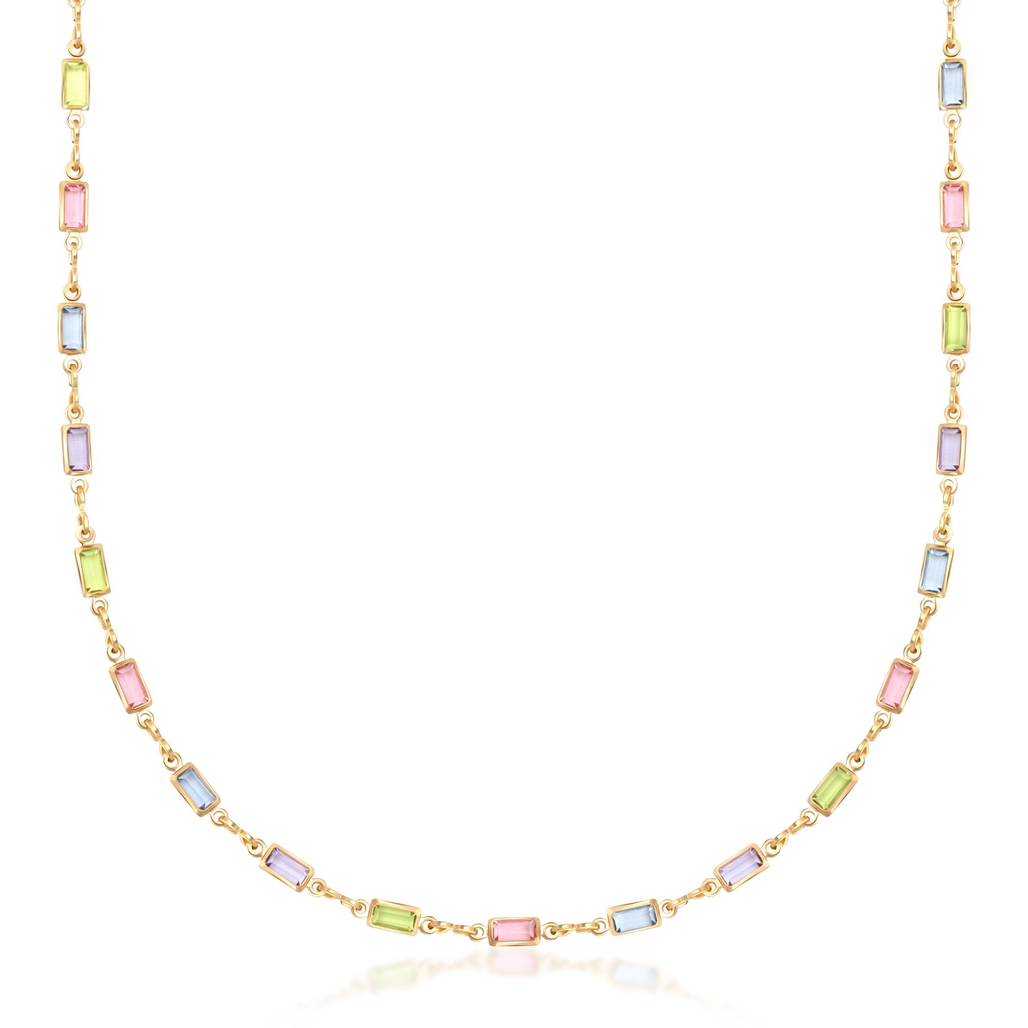 Zhang Trading Co. 18K Gold Plated CZ Necklace & Stud Earrings Set - Multicolor Round Cut, 18" Chain, Hypoallergenic