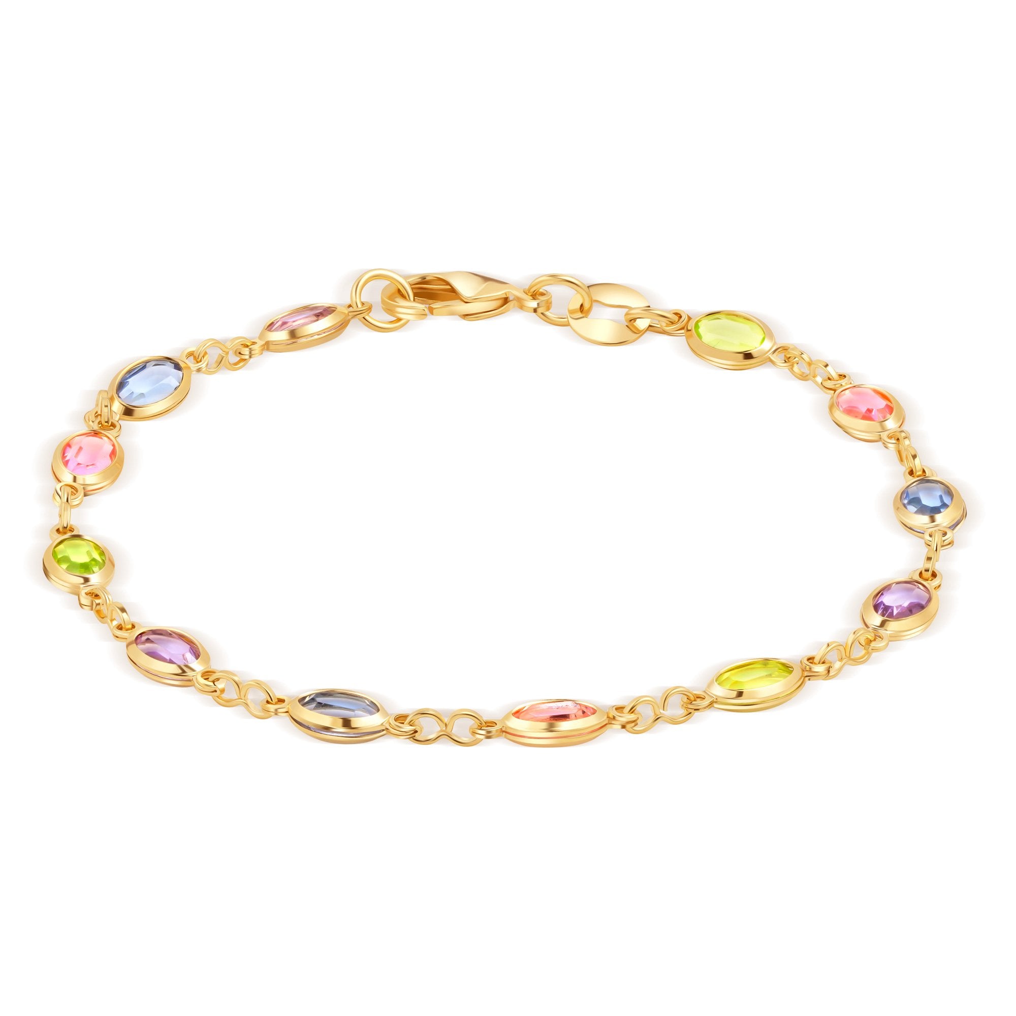 18k Gold Plated Lite Multi Colored Oval Crystal Bracelet