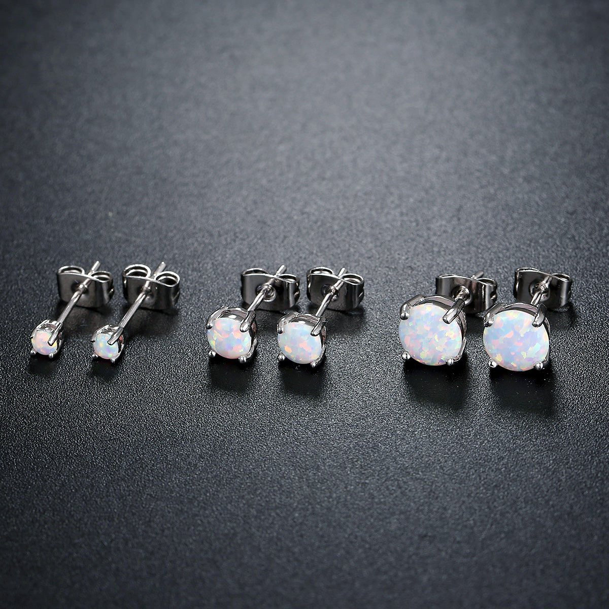 18K White Gold Plated Fire Opal Stud Earrings - 3pc Set