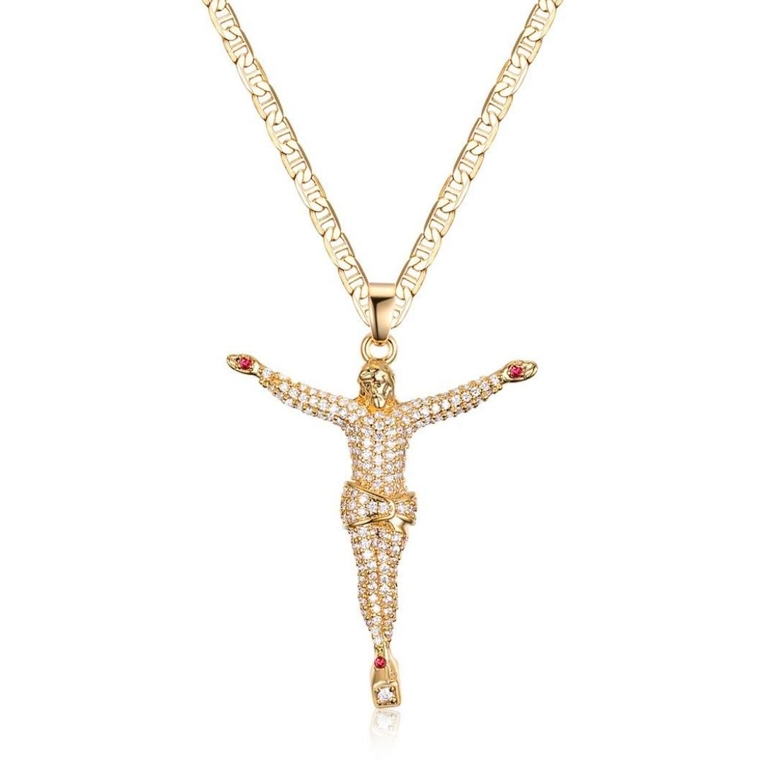 18K Gold Plated Crystal Crucifix Charm Necklace