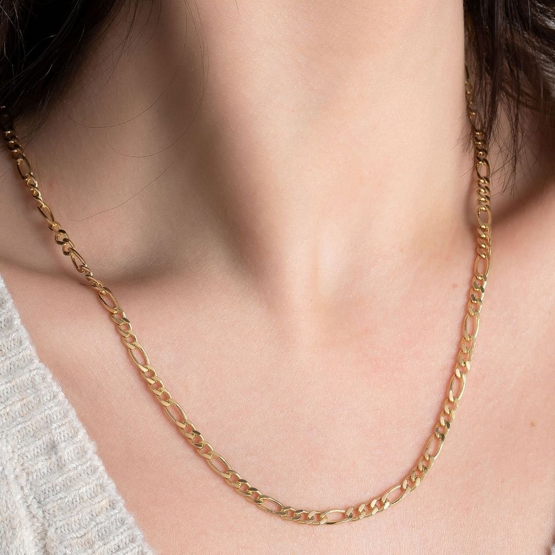 18K Gold Plated 4.5mm Figaro Chain Necklace