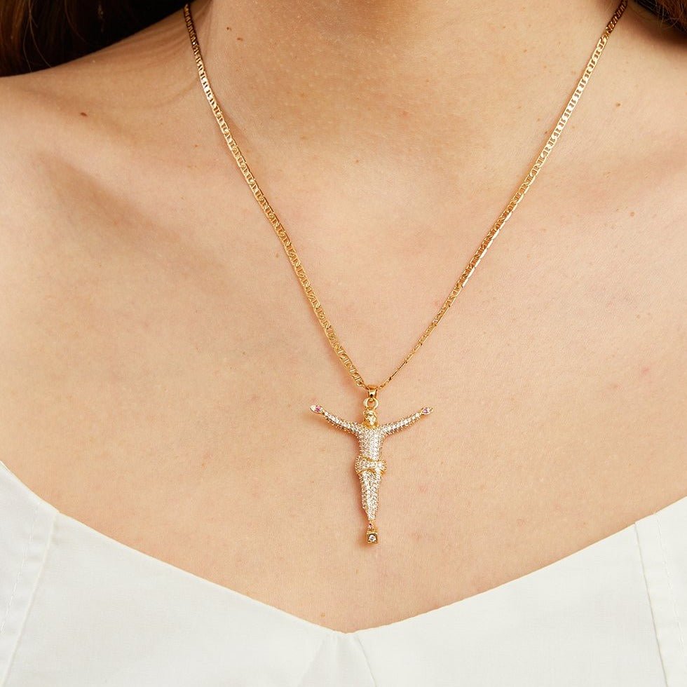 18K Gold Plated Crystal Crucifix Charm Necklace